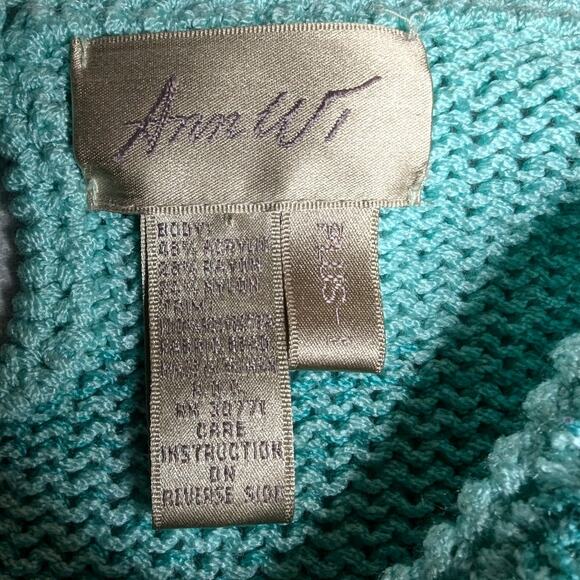 Vtg 1990s Ann Wi Teal Blue Ombre Knit Floral Applique Pullover Sweater 1X - Picture 4 of 4